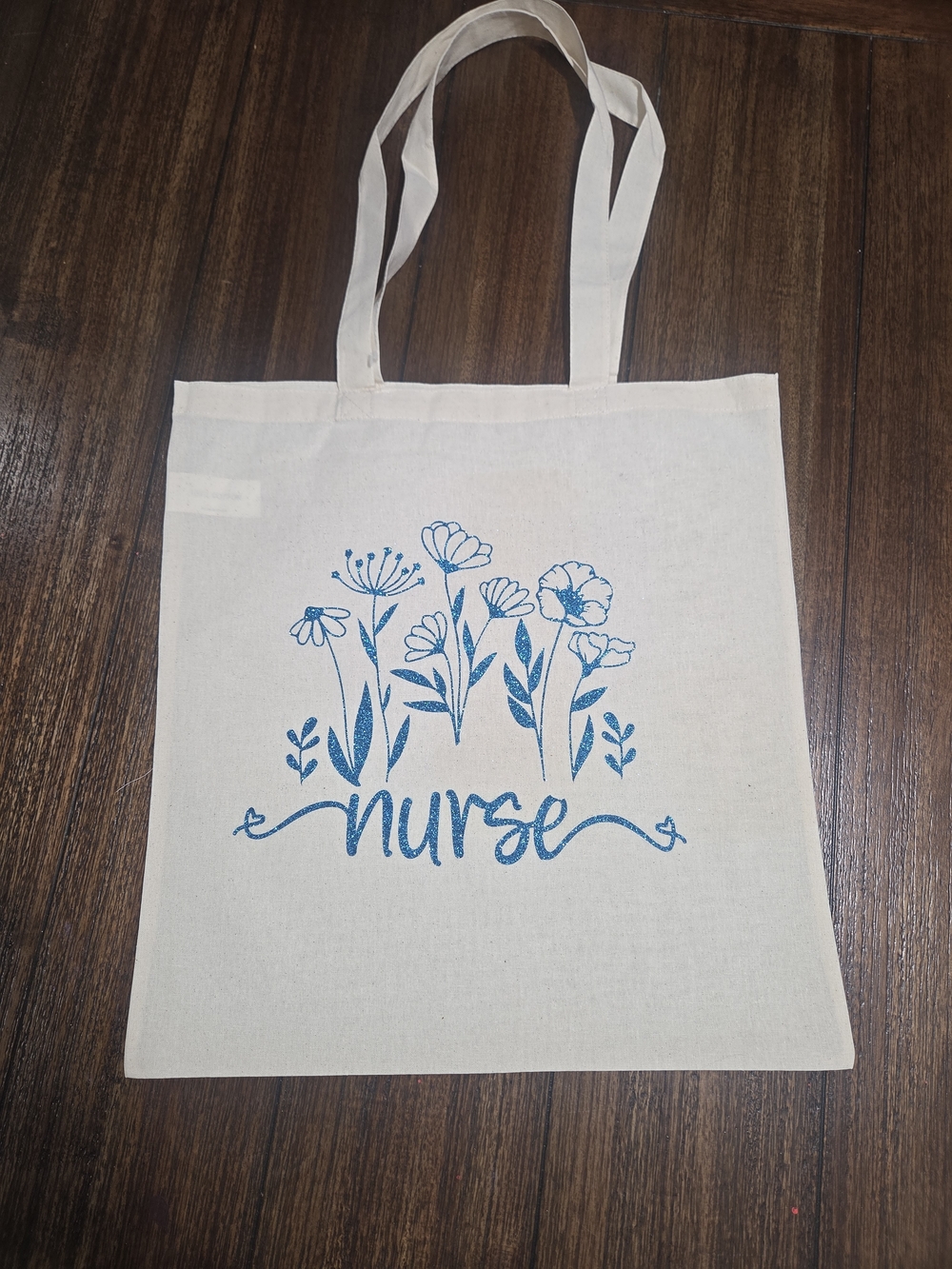 Nurse Floral Canvas Tote - Blue Print ** Lettering Flaw With The "E" In Nurse